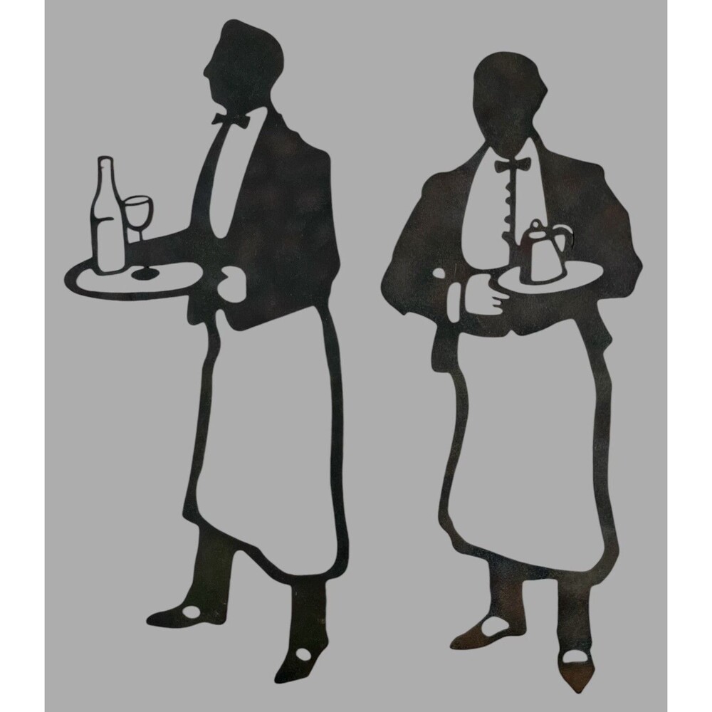 Michael Alan Designs Bistro Waiter Wall Art Metal Silhouettes Set of 2 16” Vtg